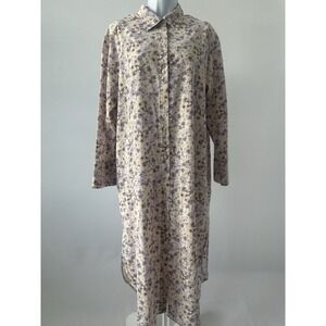 H&M Floral Midi Length Cotton Shirt Midi Dress Purple Floral Sz: M (b61)